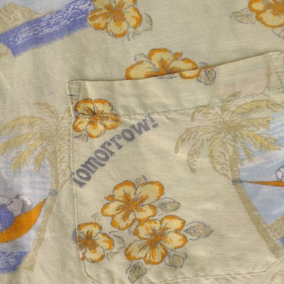 Big Dogs Hawaiian Shirt Men's Medium Yellow Linen Blend Button Down Get Er Done - Picture 6 of 12